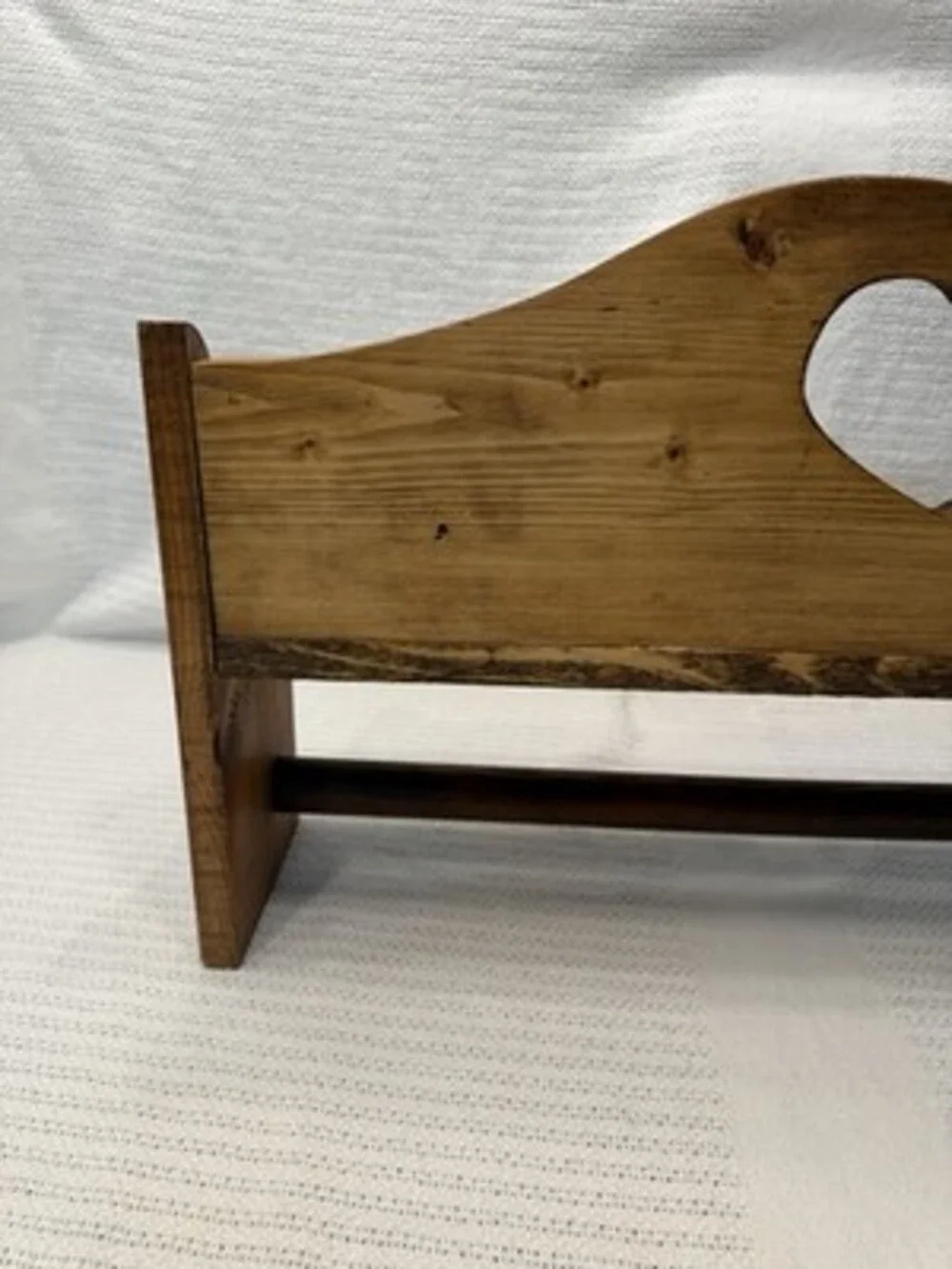 Vtg Solid Wood Wall Shelf Quilt Rack Hanging Bar  37.5” Heart Cutout Cottagecore